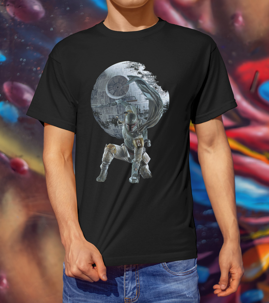 Mandalorian Bounty Hunter With Death Star T-Shirt