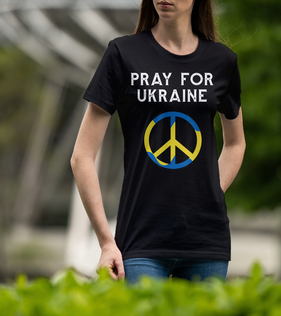 Pray For Ukraine Peace Symbol Blue Yellow T-Shirt