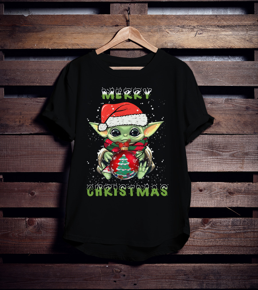 Merry Christmas Baby Alien Santa Hat Snowflakes T-Shirt