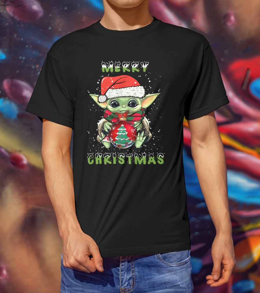 Merry Christmas Baby Alien Santa Hat Snowflakes T-Shirt