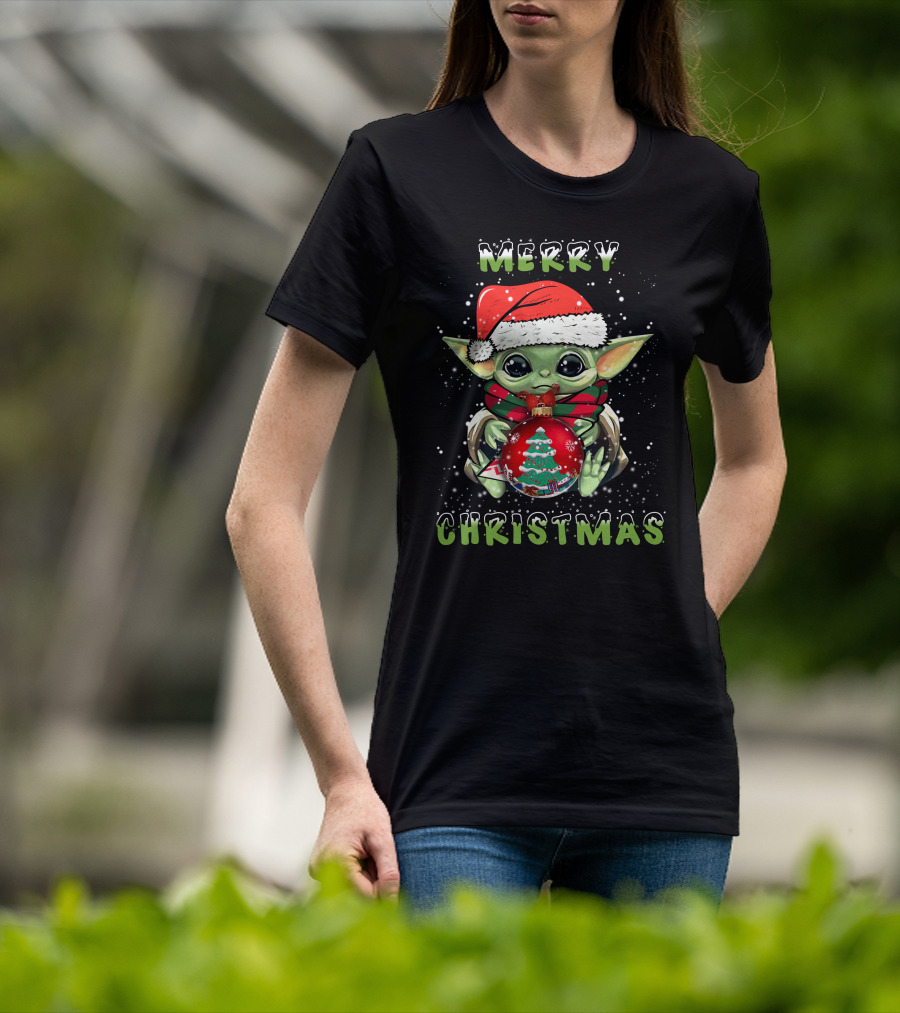 Merry Christmas Baby Alien Santa Hat Snowflakes T-Shirt