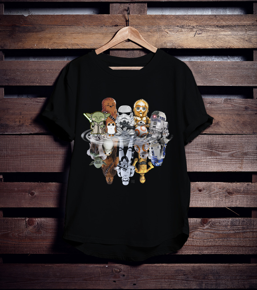 Stars War ZN234 Cute Character Reflection R2D2 Stormtrooper Yoda Chewbacca C3PO BB8 T-Shirt