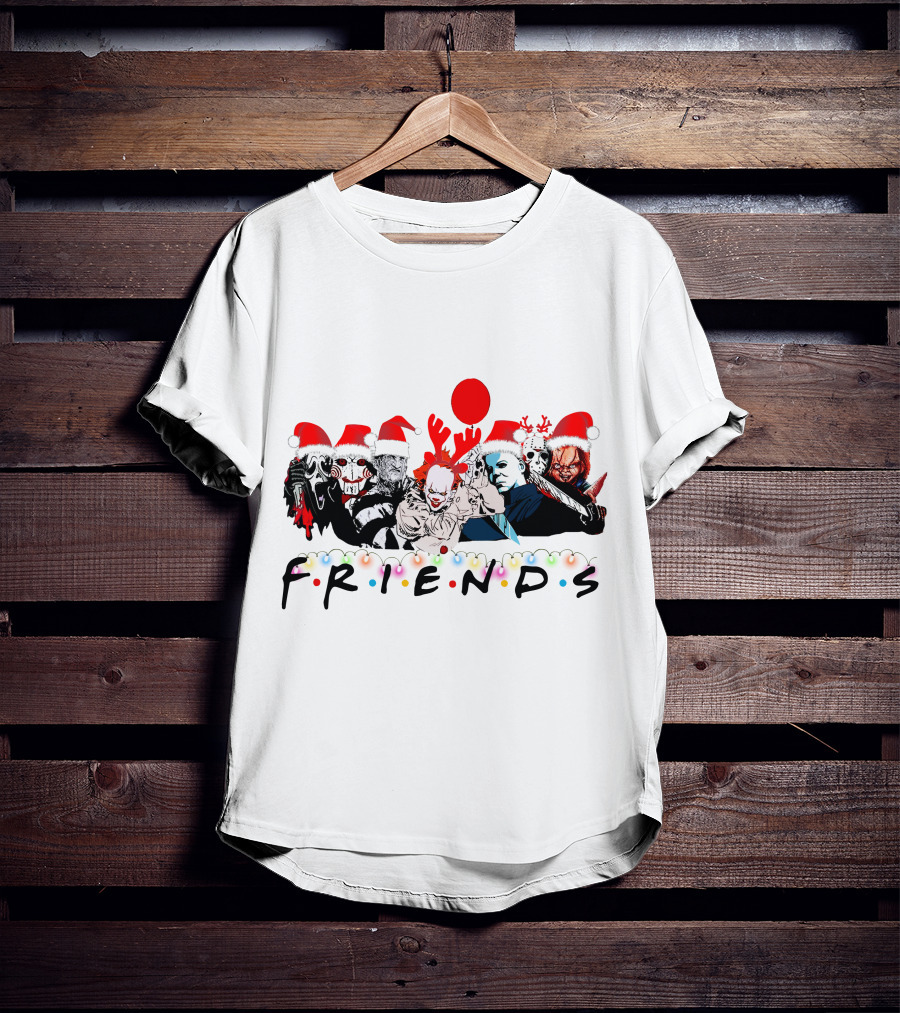 Friends Christmas Horror Icons Holiday Santa Hats T-Shirt
