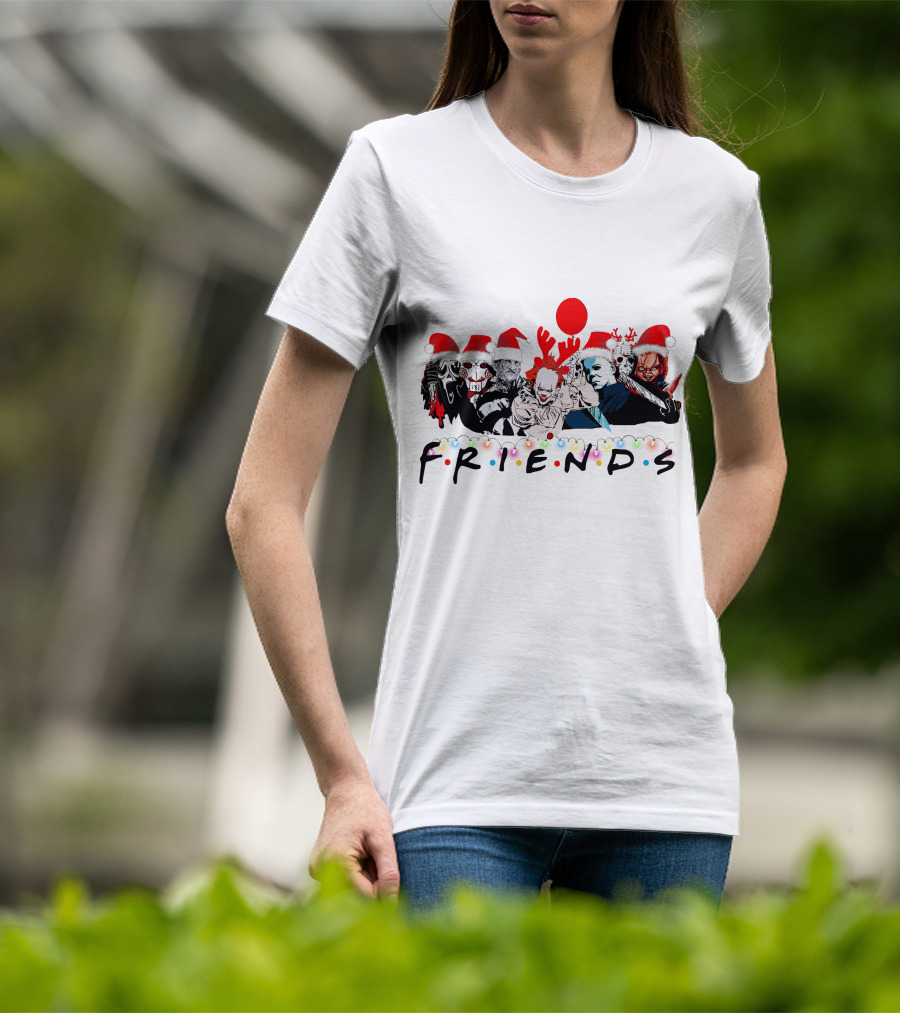 Friends Christmas Horror Icons Holiday Santa Hats T-Shirt