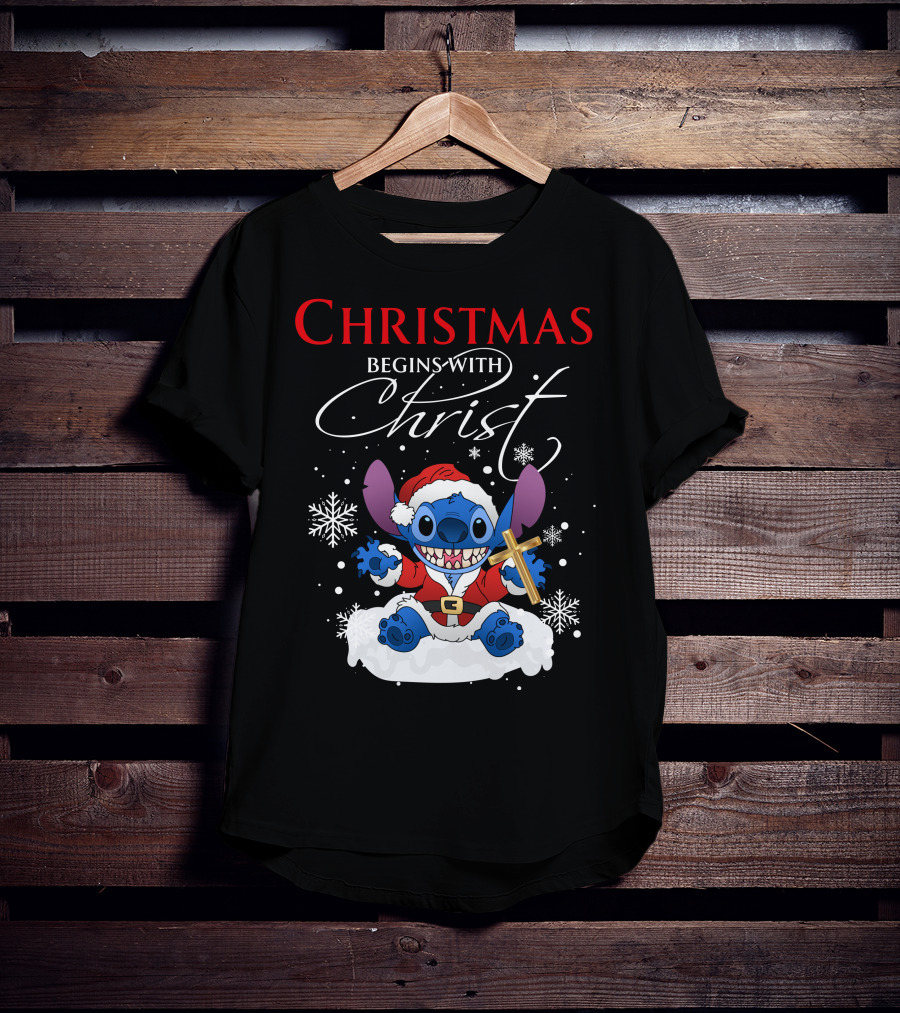 Christmas Begins With Christ Stitch Premium ZN722 T-Shirt