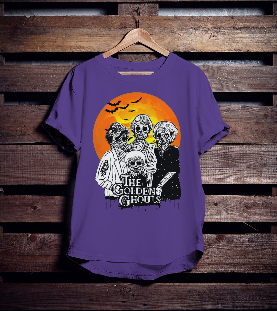 The Golden Ghouls Zombie Skeletons With Bats And Full Moon ZN385 T-Shirt
