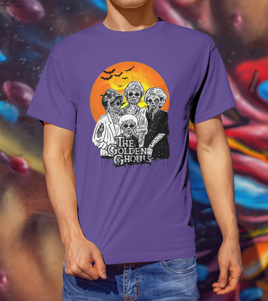 The Golden Ghouls Zombie Skeletons With Bats And Full Moon ZN385 T-Shirt