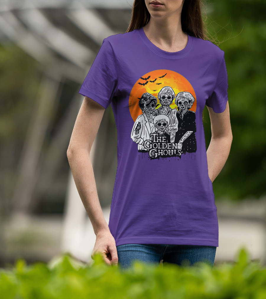 The Golden Ghouls Zombie Skeletons With Bats And Full Moon ZN385 T-Shirt