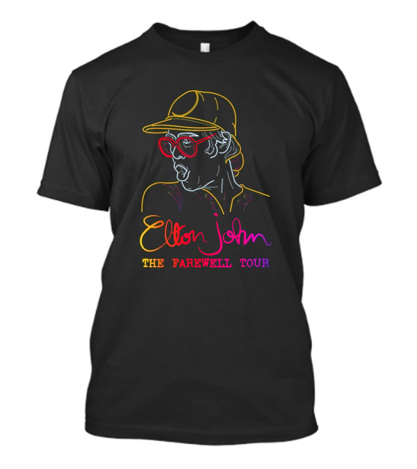 Elton John The Farewell Tour Neon Art With Glasses And Hat T-Shirt