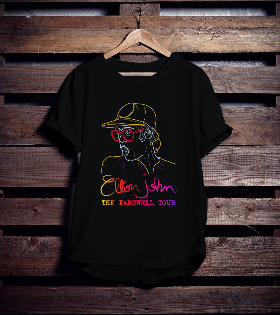 Elton John The Farewell Tour Neon Art With Glasses And Hat T-Shirt