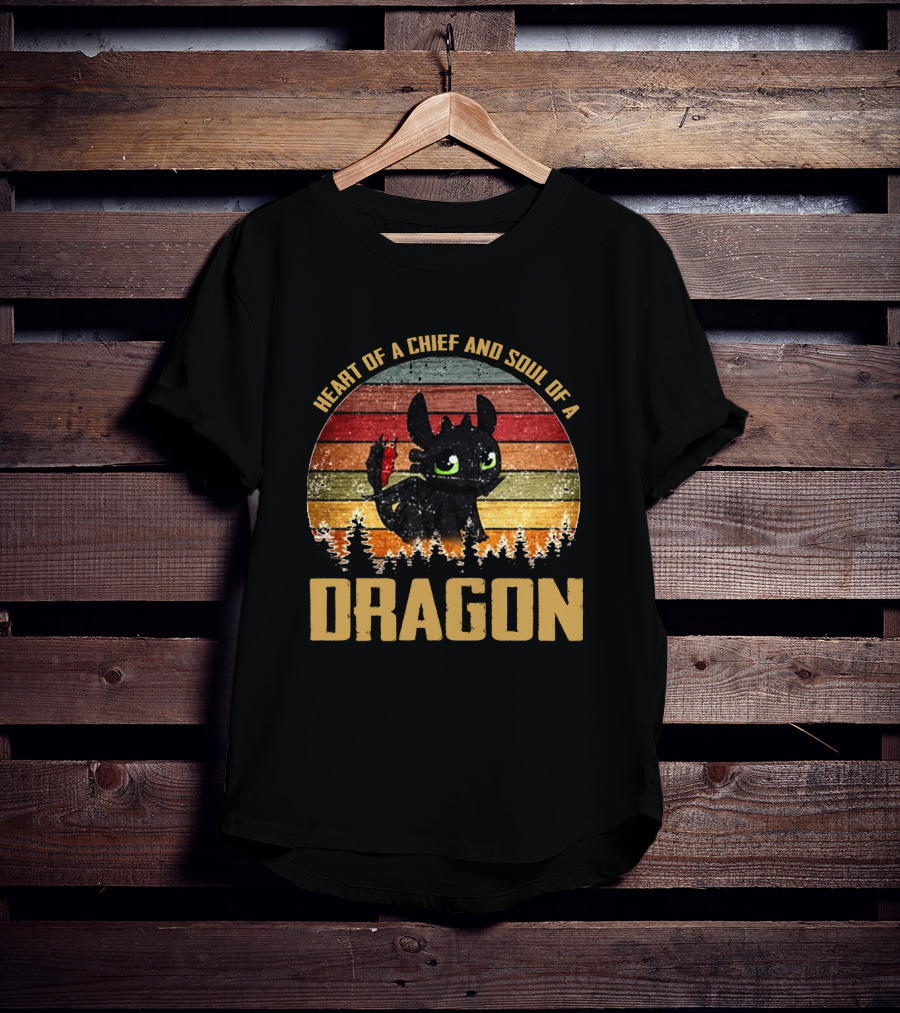 Heart Of A Chief And Soul Of A Dragon Toothless Vintage Retro Stripe T-Shirt
