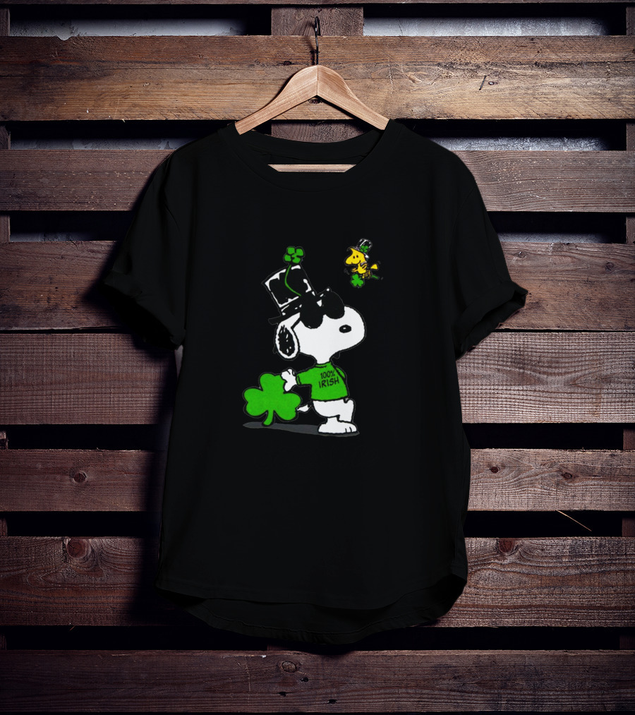 Snoopy Kiss Me 100% Irish St Patrick's Day Shamrock Hat Woodstock T-Shirt