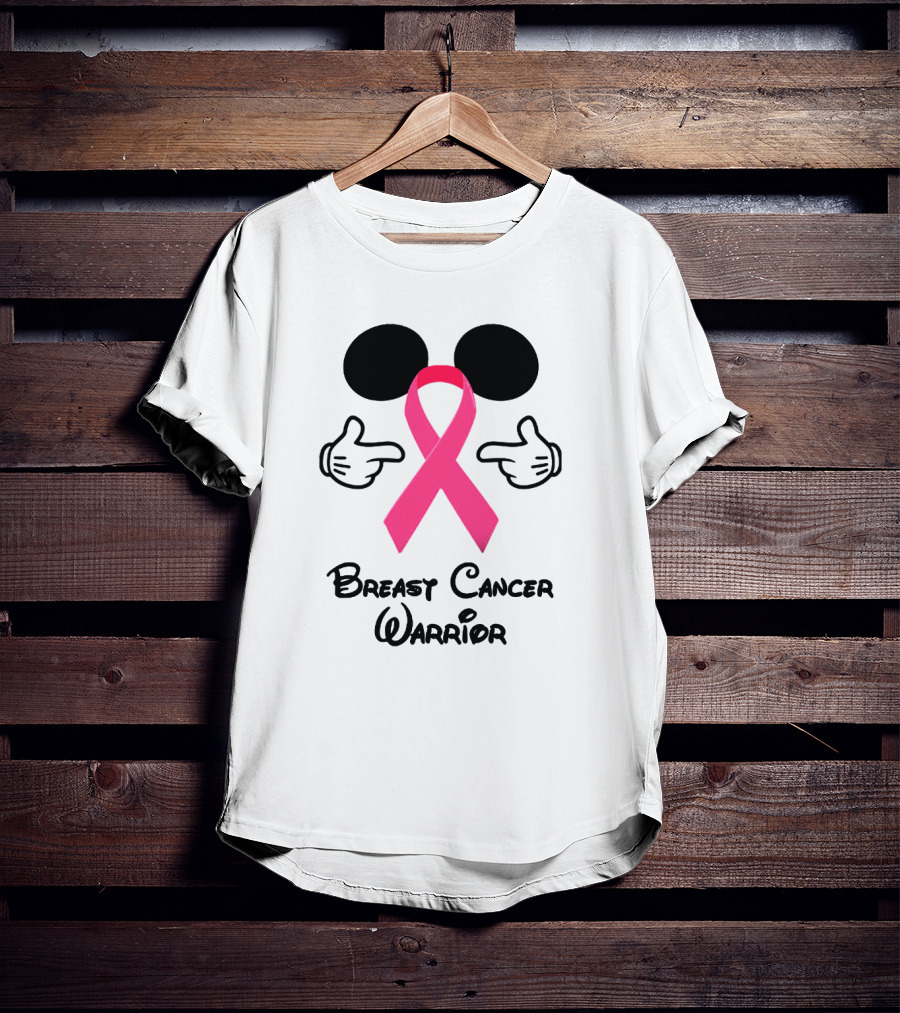 Breast Cancer Warrior With Mickey Ears And Pink Ribbon Illustrative T-Shirt