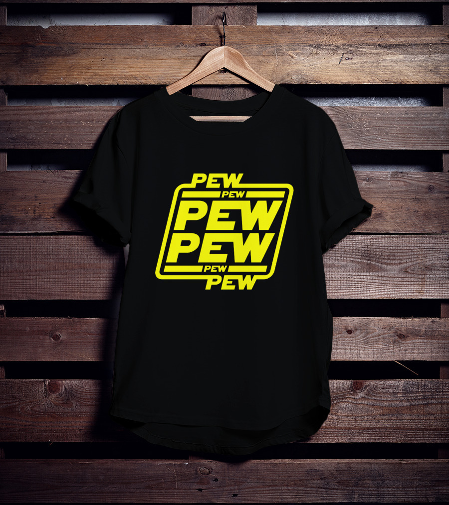 Pew Pew Pew Star Wars Bold Yellow Black Background Retro Style T-Shirt