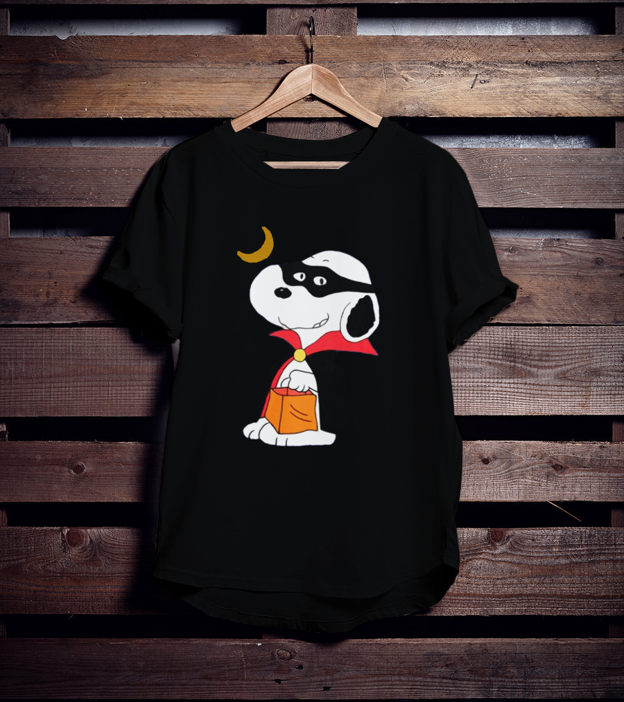 Snoopy Dressed As A Vampire Trick-or-Treating Under A Crescent Moon T-Shirt