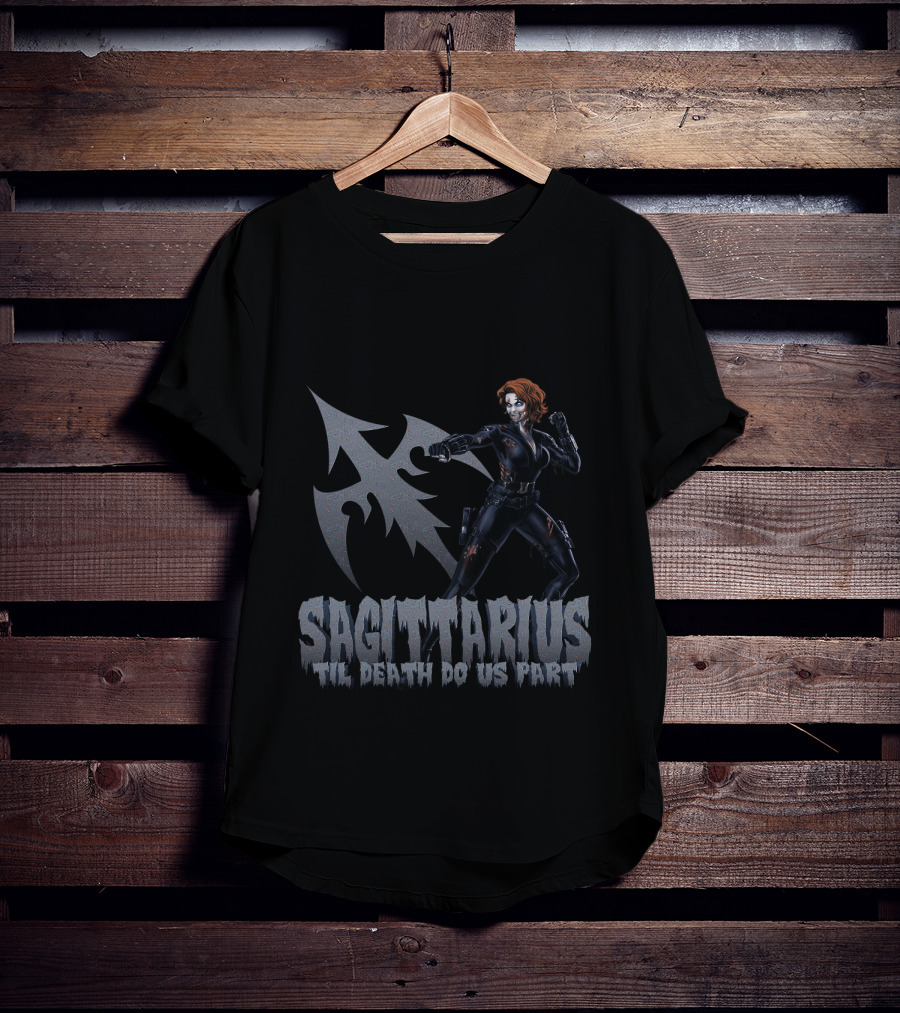 Sagittarius 'Til Death Do Us Part Black Widow Marvel Fans T-Shirt