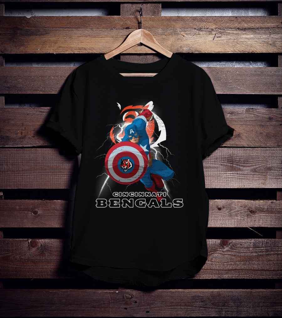Captain America Cincinnati Bengals Nfl Lightning Shield T-Shirt