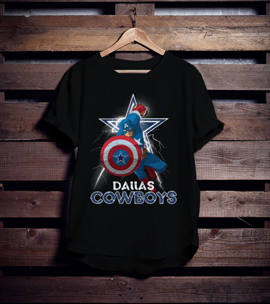 Captain America Dallas Cowboys Marvel Nfl Collaboration T-Shirt