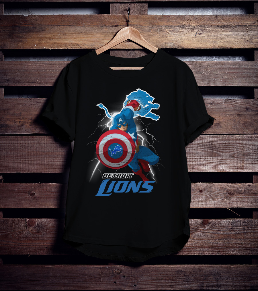 Captain America Detroit Lions Nfl Marvel Crossover T-Shirt