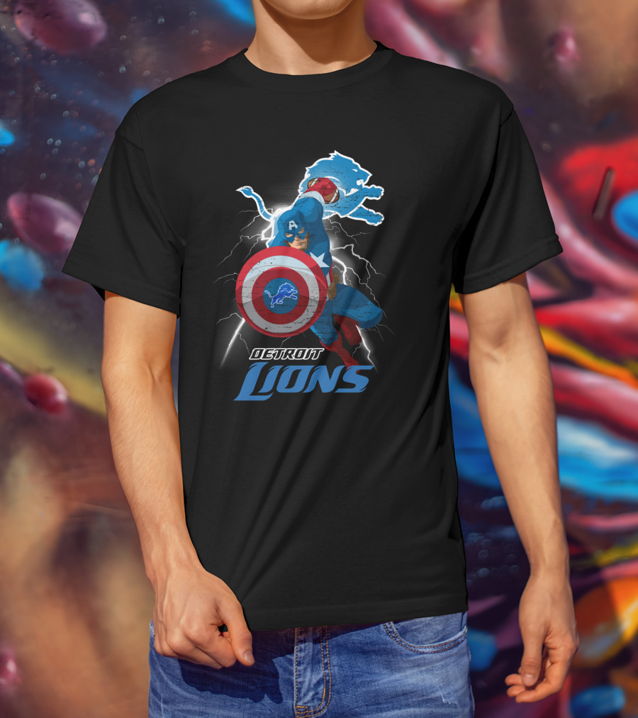 Captain America Detroit Lions Nfl Marvel Crossover T-Shirt