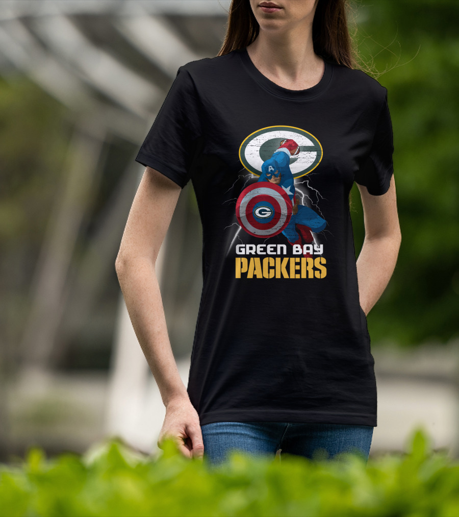 Green Bay Packers Captain America Shield Nfl Crossover T-Shirt