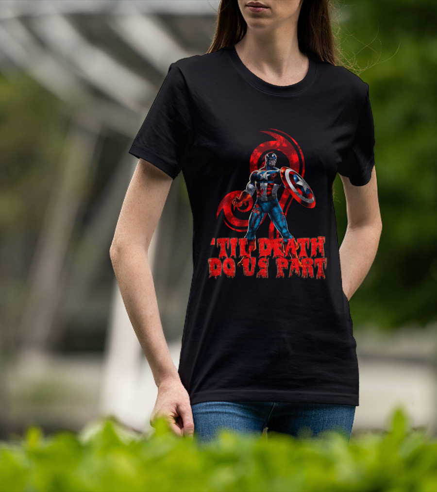 Captain America Til Death Do Us Part Marvel Red Grunge T-Shirt