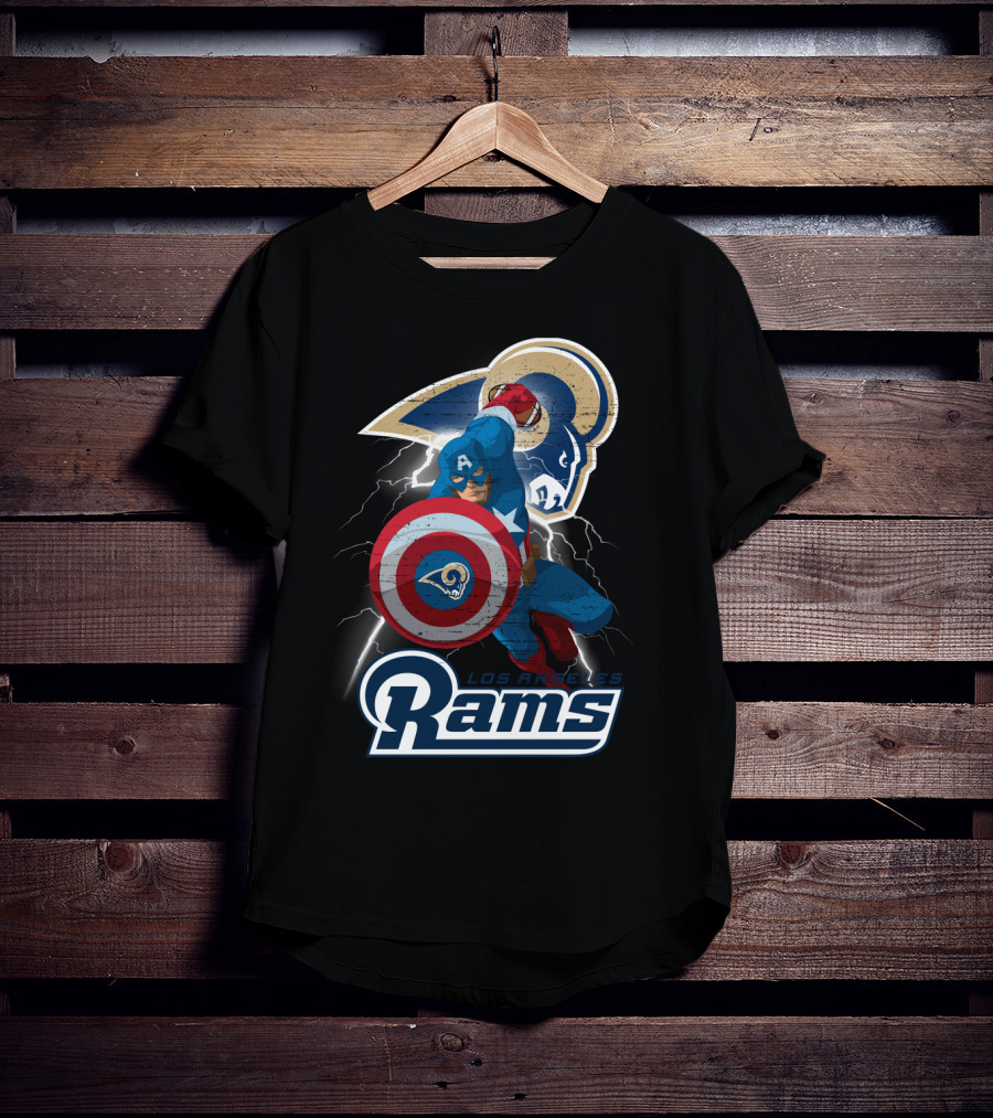 Captain America Rams Los Angeles Nfl Football Shield Hero Crossover T-Shirt