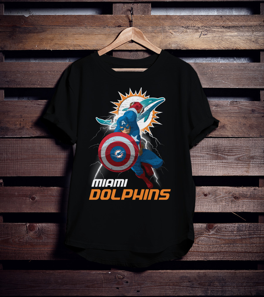 Captain America Miami Dolphins Nfl Lightning Action T-Shirt