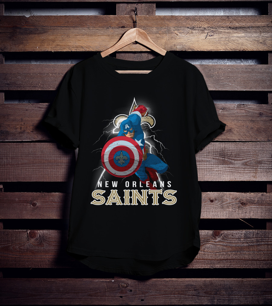 New Orleans Saints Captain America Nfl Fleur-De-Lis Football Shield T-Shirt