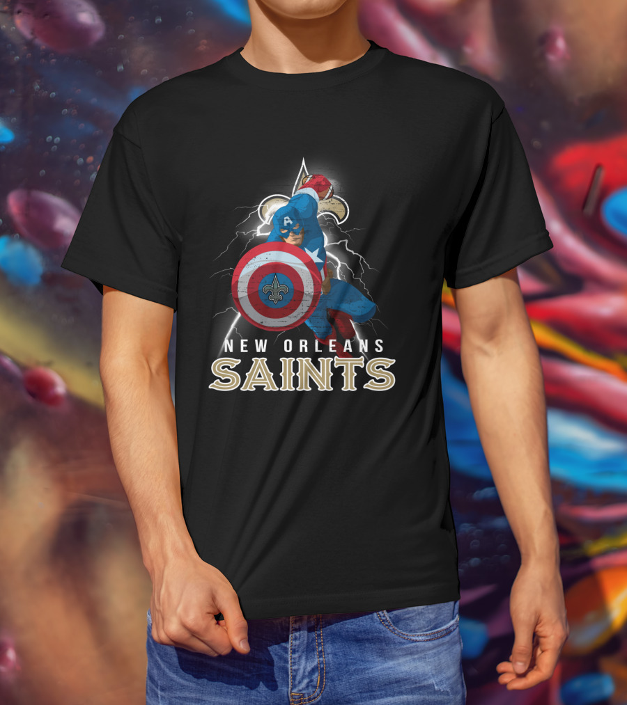 New Orleans Saints Captain America Nfl Fleur-De-Lis Football Shield T-Shirt