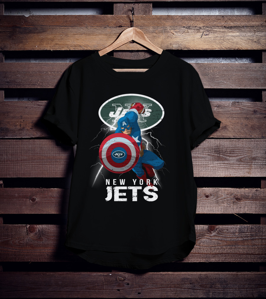 Captain America New York Jets Nfl Lightning Shield T-Shirt