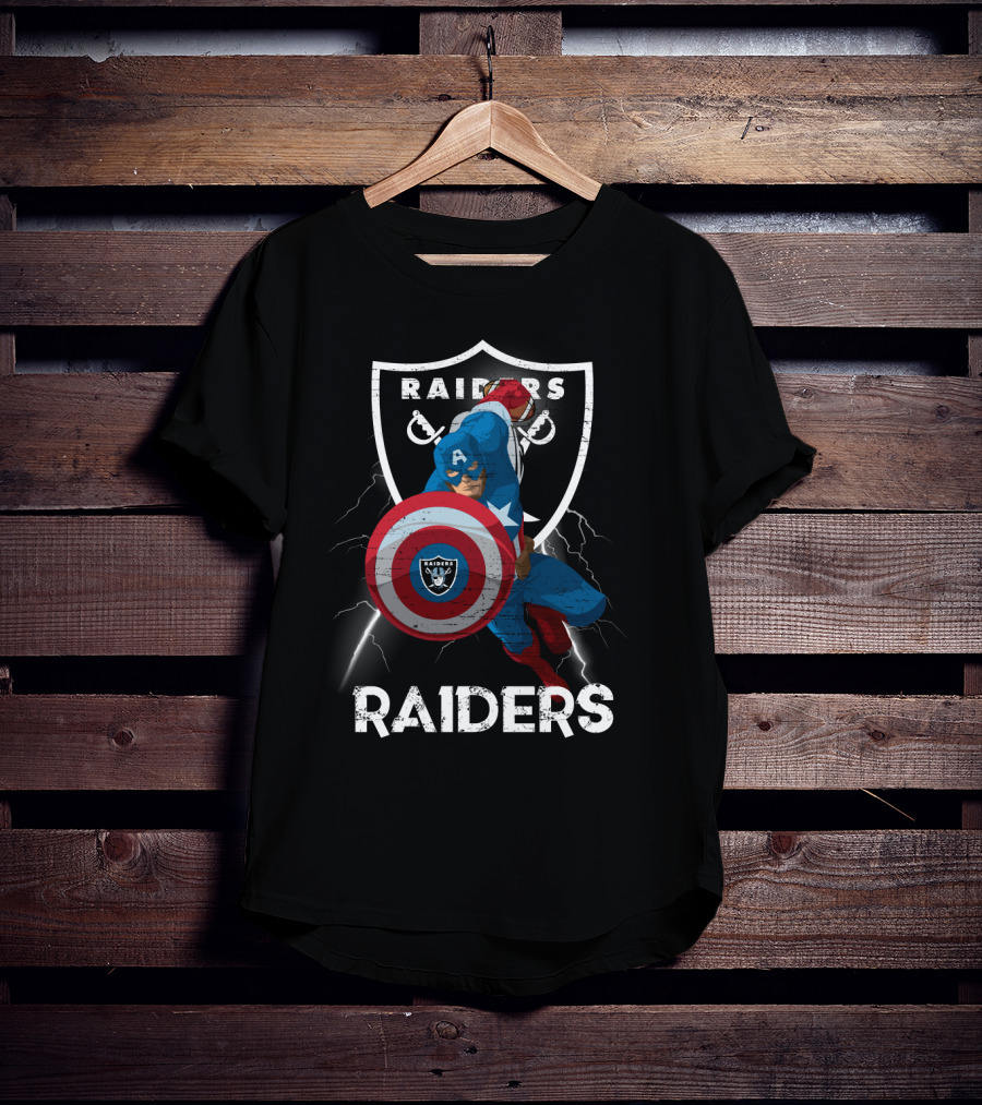 Captain America Raiders Nfl Shield And Logo Crossover T-Shirt