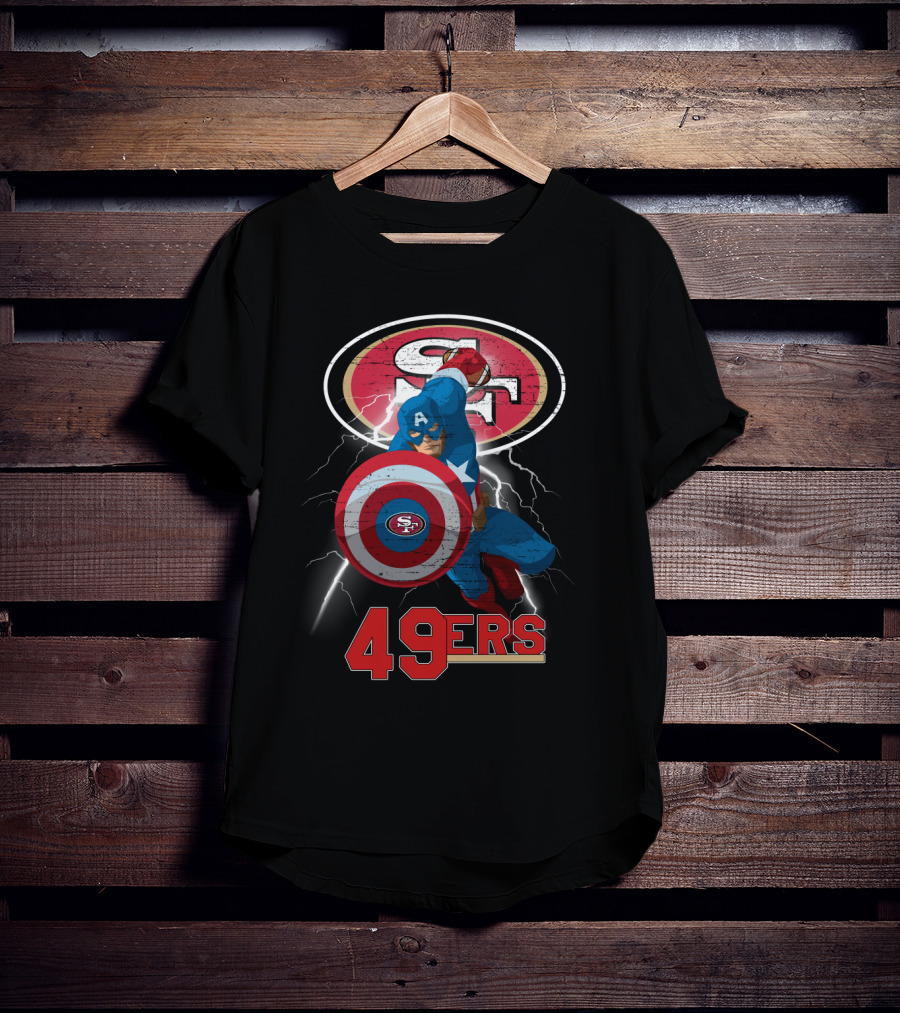 Captain America San Francisco 49ers 49ers Nfl Shield Logo Lightning T-Shirt