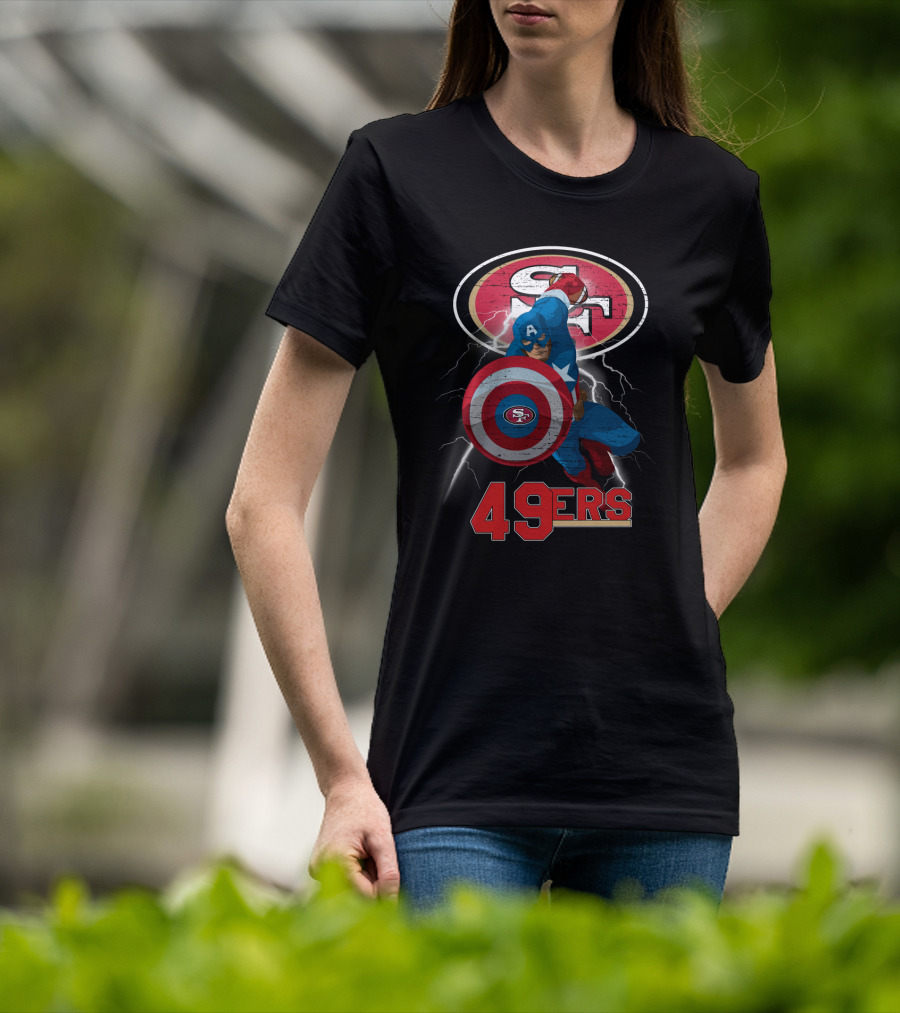 Captain America San Francisco 49ers 49ers Nfl Shield Logo Lightning T-Shirt