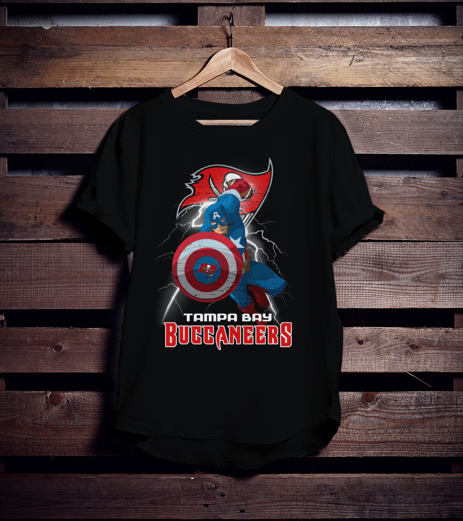 Captain America Tampa Bay Buccaneers Nfl Shield Lightning T-Shirt