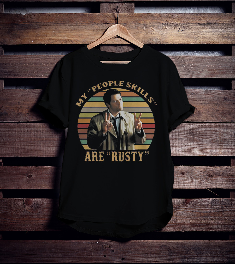 My People Skills Are Rusty Castiel Vintage Rainbow Stripes T-Shirt
