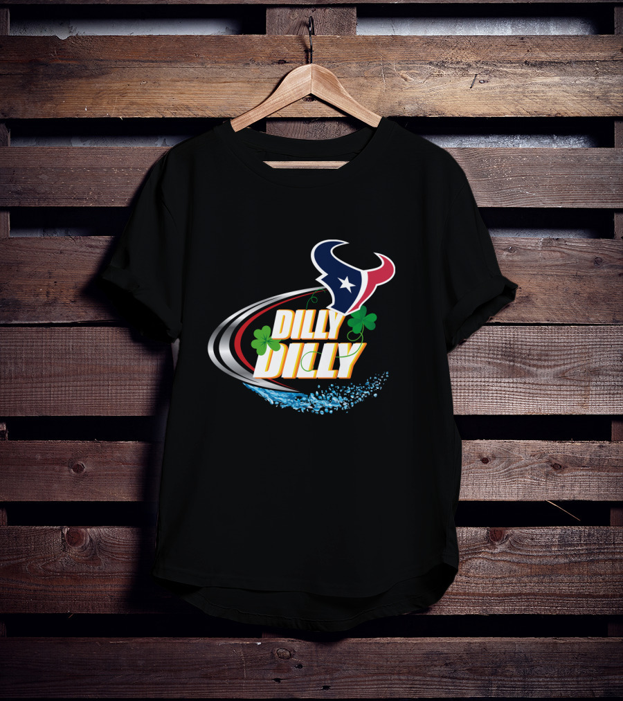Dilly Dilly Dilly Dilly Houston Texans Logo Shamrock Wave T-Shirt