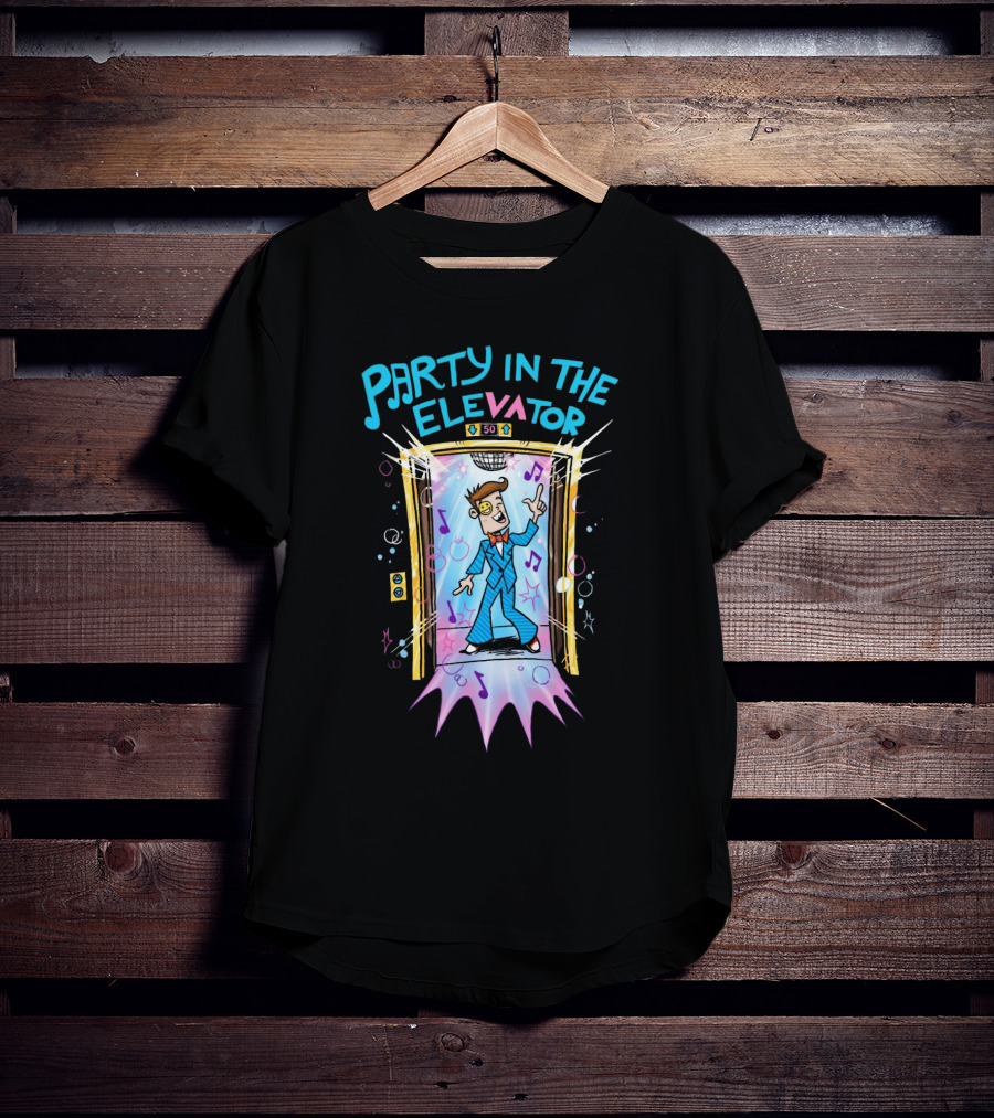 Fgteev Party In The Elevator Fun Cartoon Character Dancing With Music Notes And Disco Vibes T-Shirt