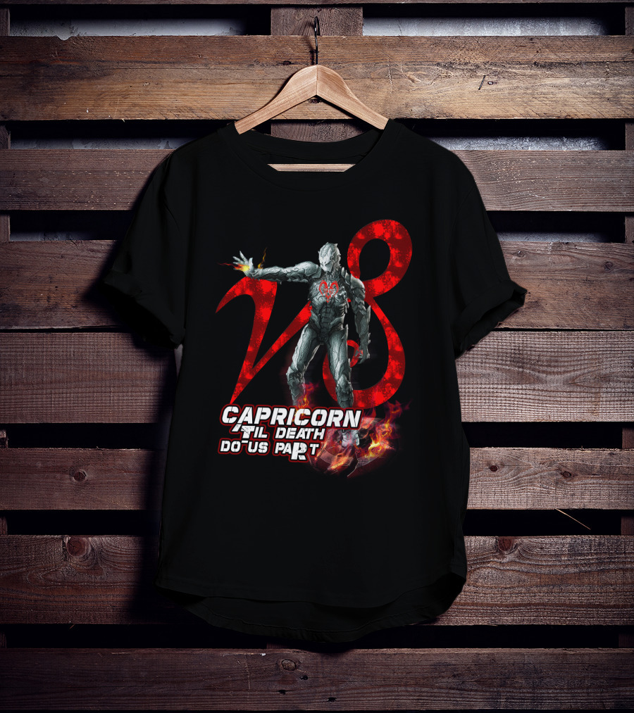 Capricorn Til Death Do Us Part With Iron Man Armor And Red Number Eight T-Shirt