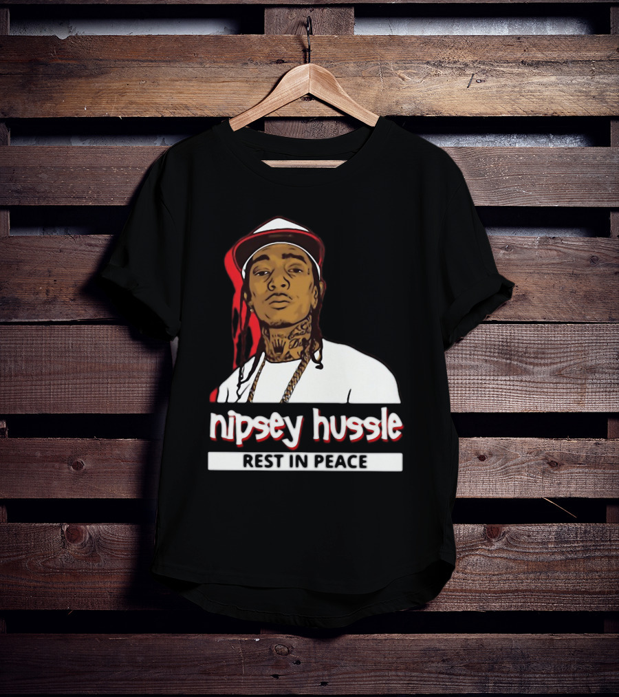 Nipsey Hussle Rest In Peace Black And White Portrait With Red Highlight T-Shirt
