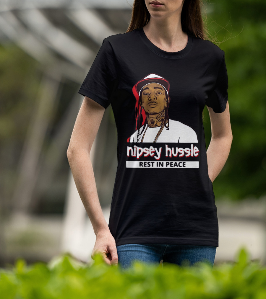 Nipsey Hussle Rest In Peace Black And White Portrait With Red Highlight T-Shirt