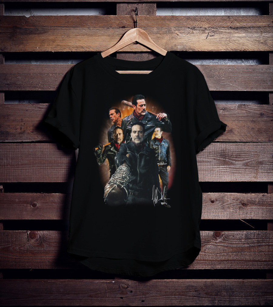The Walking Dead Negan Character And Signature Collage With Lucille Bat T-Shirt