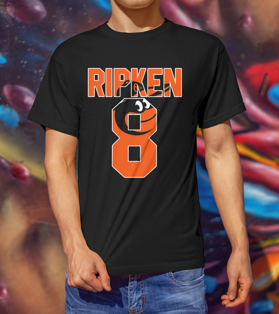 Ripken 8 Baltimore Orioles Cal Ripken Jr Majestic Baseball Number T-Shirt