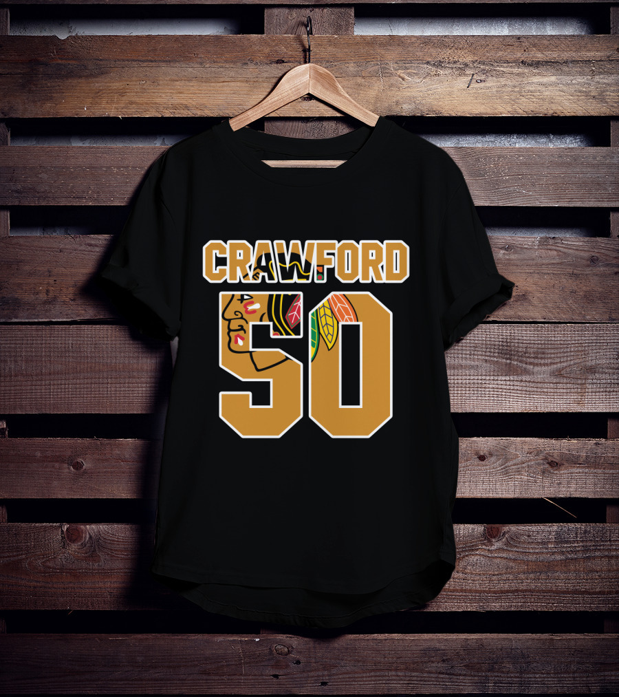 Crawford 50 Chicago Blackhawks NHL Hockey Goalie T-Shirt