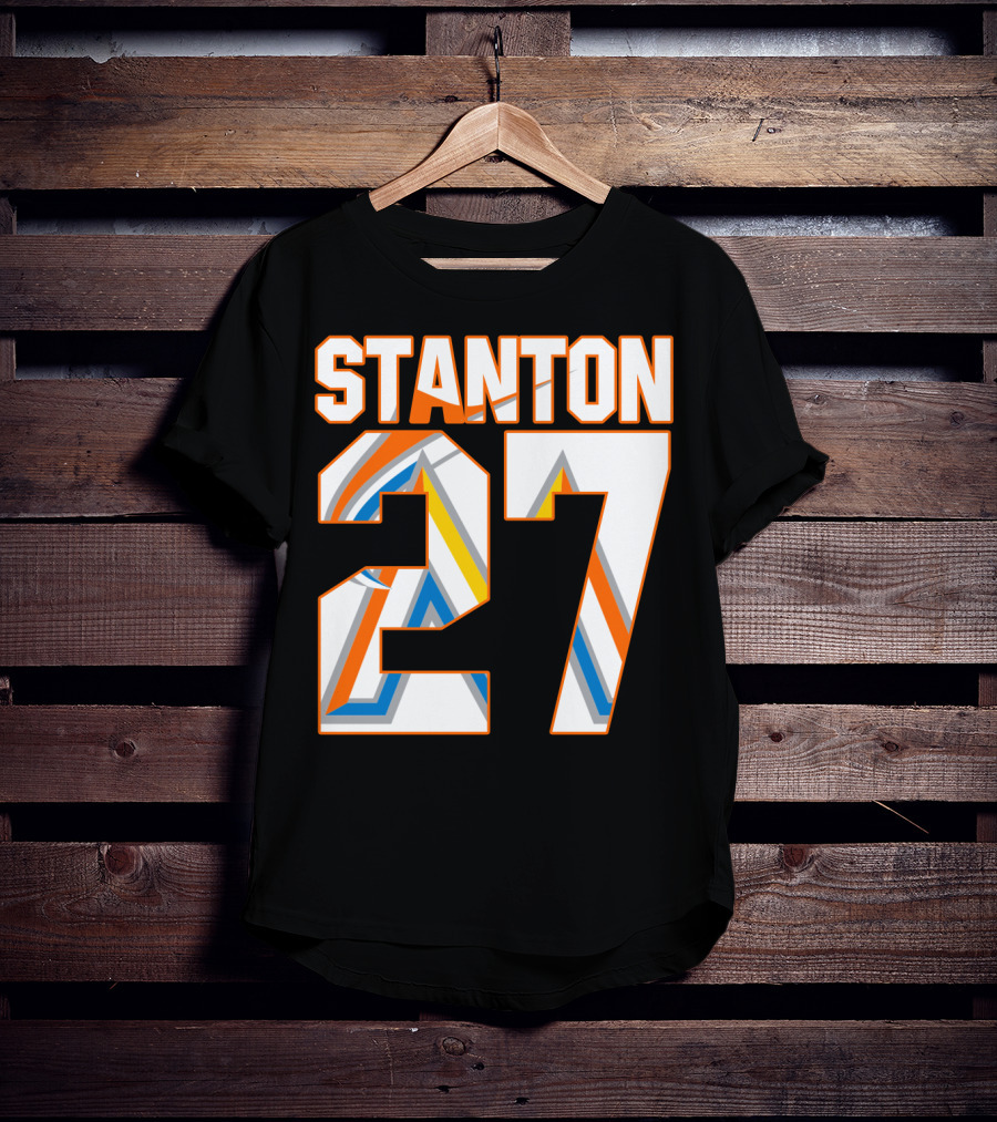 Stanton 27 Miami Marlins Geometric Pattern Jersey T-Shirt