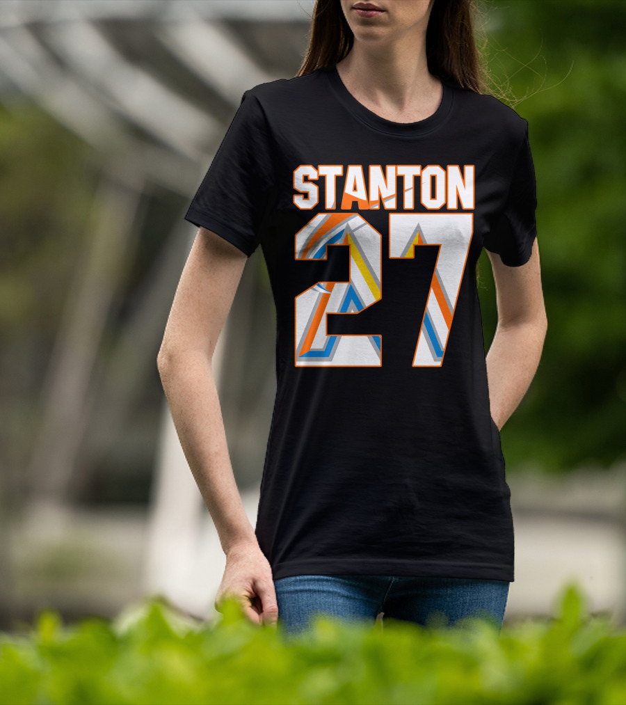 Stanton 27 Miami Marlins Geometric Pattern Jersey T-Shirt