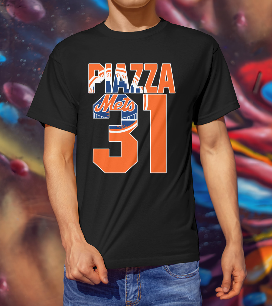 Piazza 31 New York Mets Retro Logo Baseball Memorabilia T-Shirt