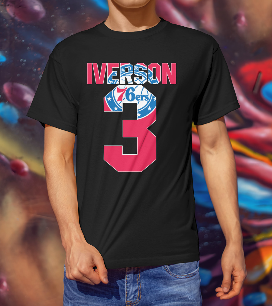 Philadelphia 76ers Allen Iverson 3 Logo Nba T-Shirt