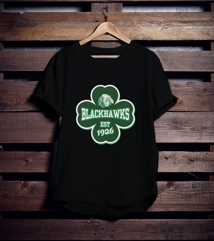 Chicago Blackhawks Shamrock Emblem St Patrick's Day Est 1926 T-Shirt