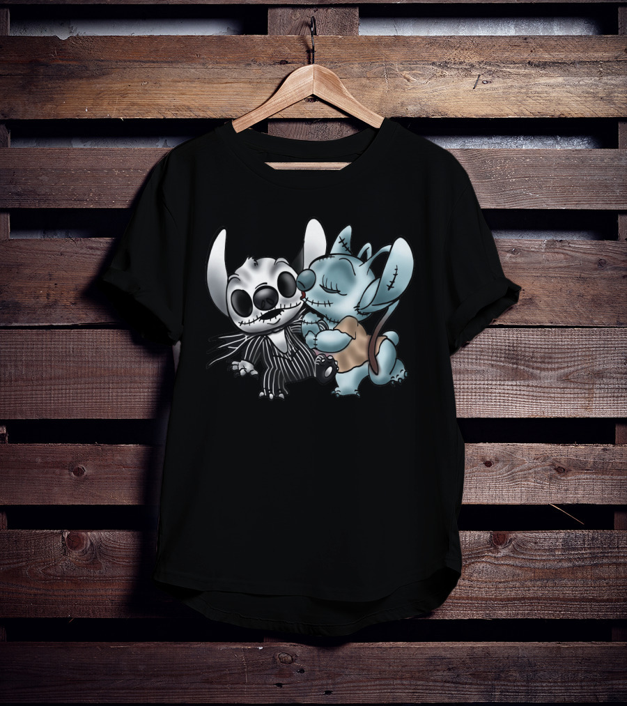 Stitch And Angel Nightmare Before Christmas Inspired Jack And Sally Characters T-Shirt